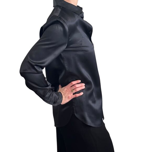 Saint Laurent Silk Satin Blouse Glossy Black size FR 38 Button front - Picture 7 of 13